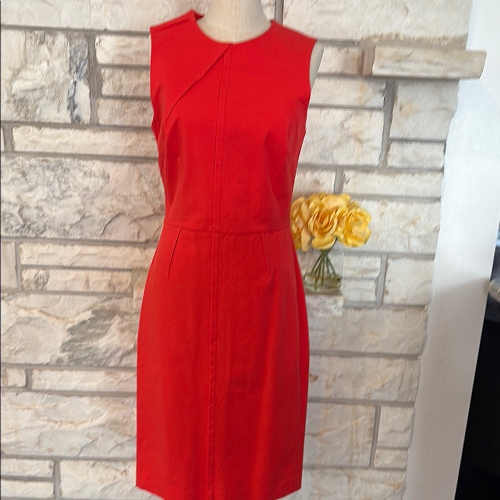 Banana Republic Red Sheath Midi Dress Crew Neck Sleeveless